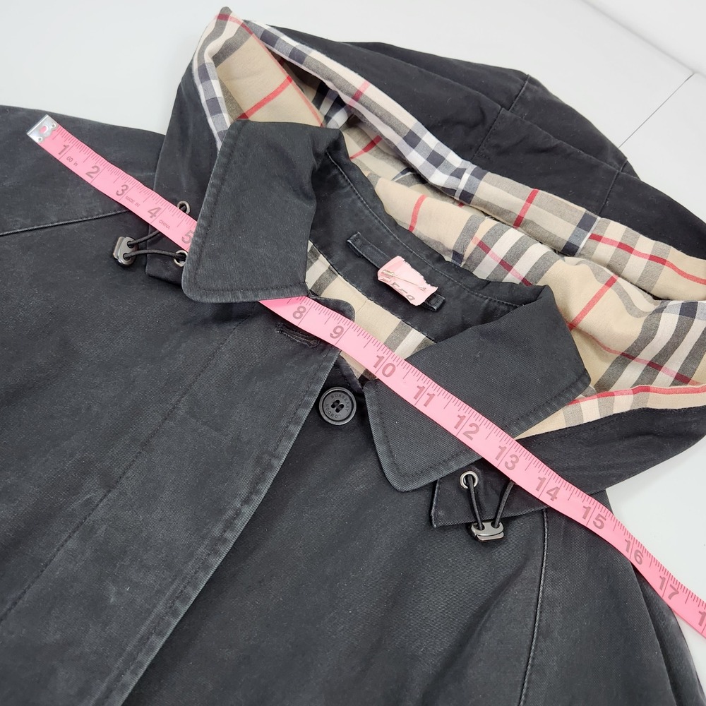 Vintage Burberry London Black Hooded Trench Coat Nova Check Lining Cotton Jacket - Picture 5 of 12
